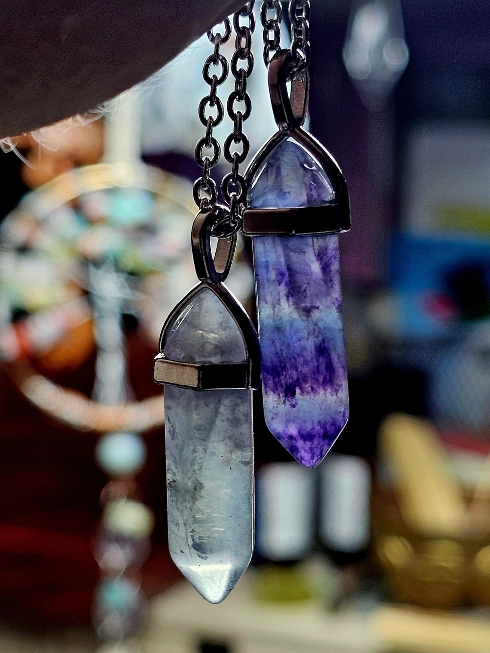 Amethyst & Clear Crystal Point Pendant Necklace - Purple and White